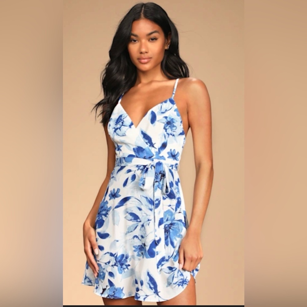 Lulu's Blue and White Floral Dress - Picture 1 of 6